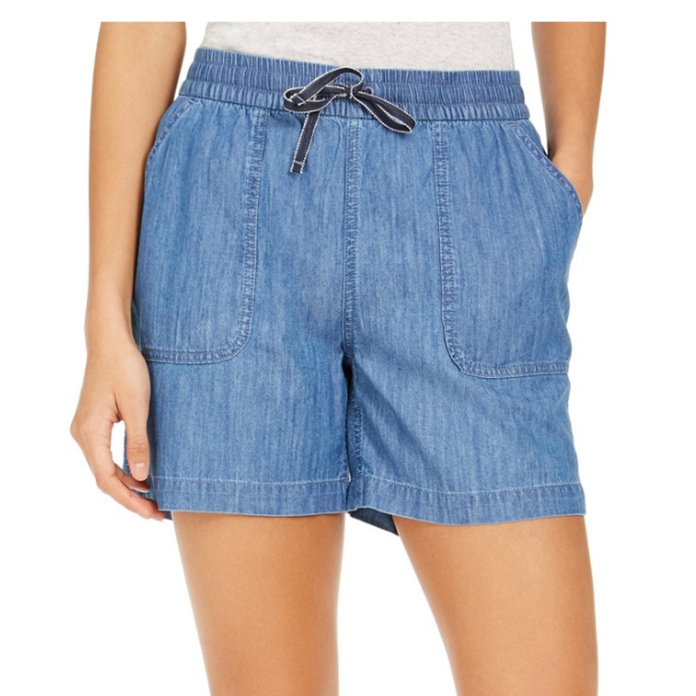 Tommy Hilfiger Chambray Pull-on Shorts, Size L Soft Drawstring Blue